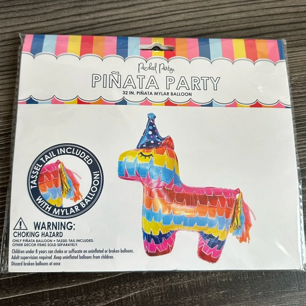 2 Mylar Piñata Balloons with Tassel Tail & 1 Foil Hooray Balloon